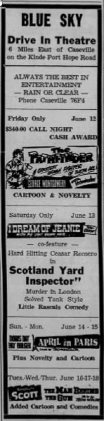 Blue Sky Drive-In Theatre - June 12 1953 Ad (newer photo)